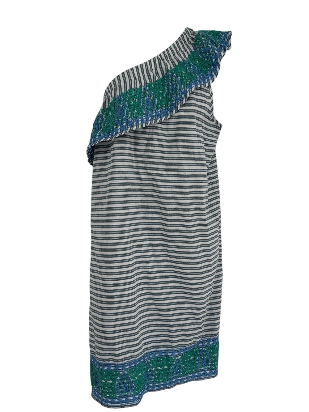 NWT POMEGRANATE One Shoulder Shift Dress Blue Stripe Embroidered Size XL